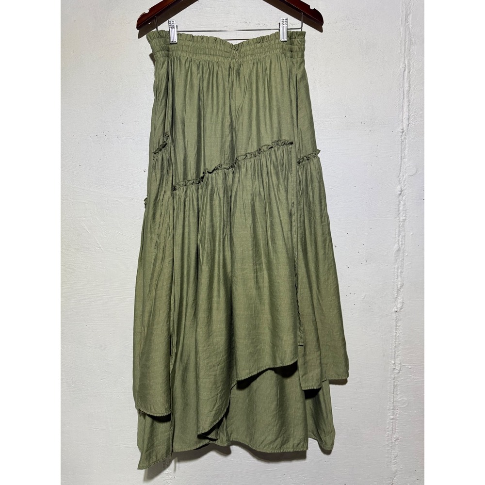 Scarlet Darkness XL Olive Green Tiered Ruffle Maxi Skirt Gothic Renaissance Boho
